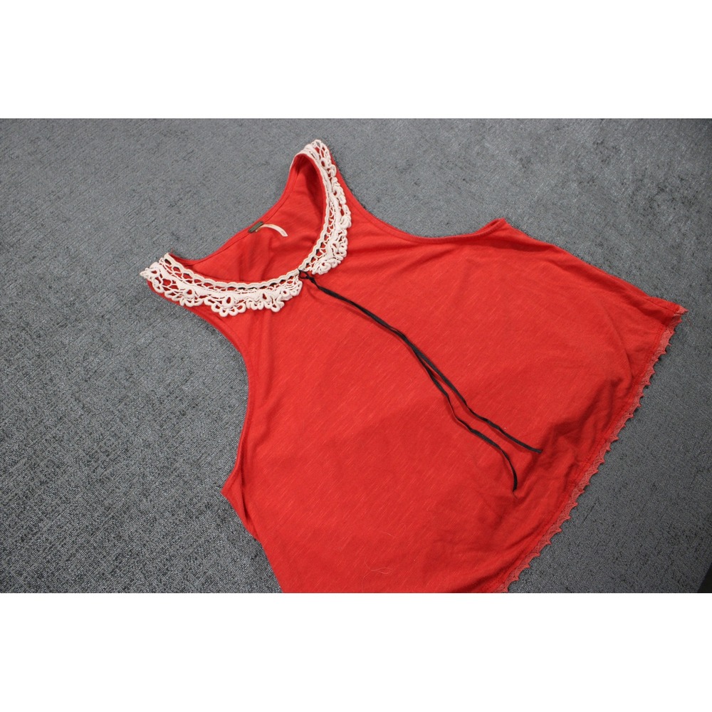Free People Red Sleeveless Crochet Lace Collar Tie Boho Tank Top XS
